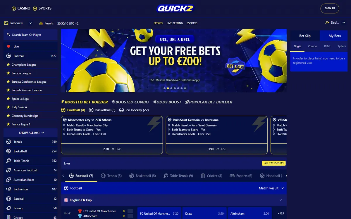 Sportsboken hos Quickz
