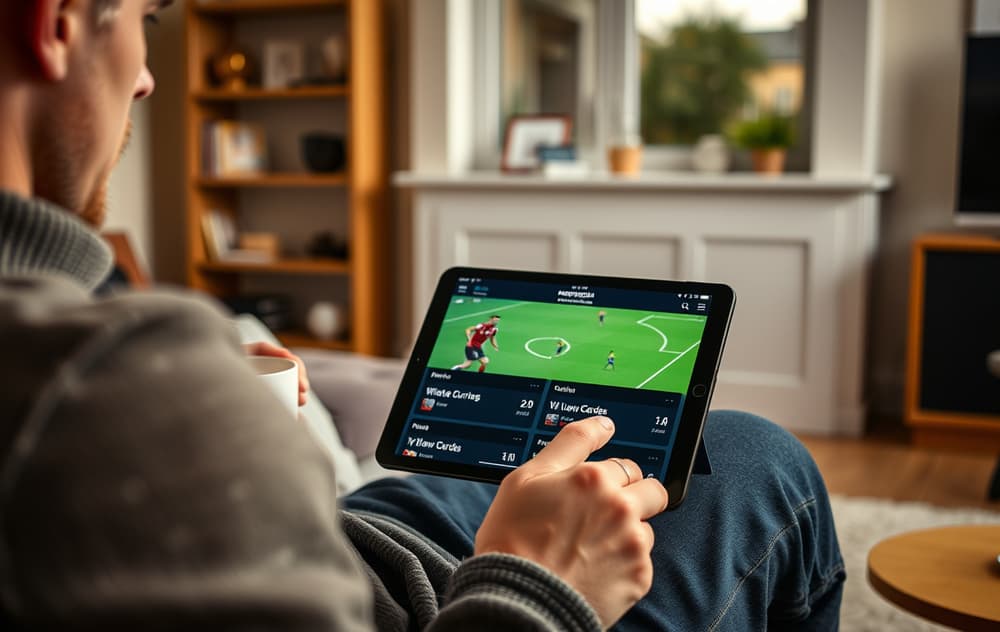 Norsk fotballfan som følger live betting på spesialer på nettbrett